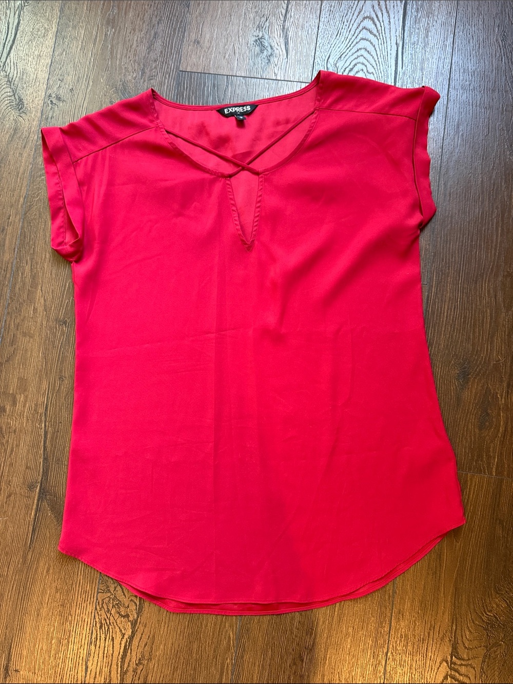 Express Red Short Sleeve Keyhole Blouse
